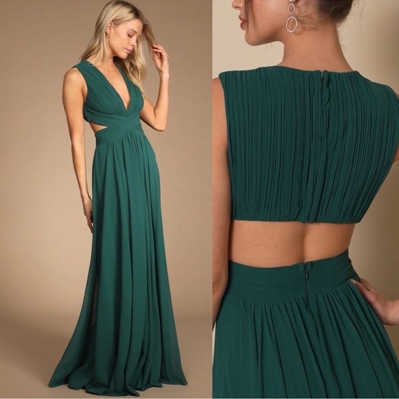 LULU’S Vivid Imagination Emerald Green Cutout Maxi Dress - Picture 1 of 14